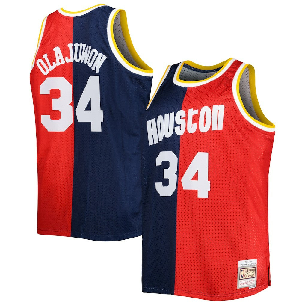 Hakeem Olajuwon Houston Rockets Big & Tall Hardwood Classics 1993/94 Split Swingman Jersey - Navy/Red | Mitchell & Ness shop