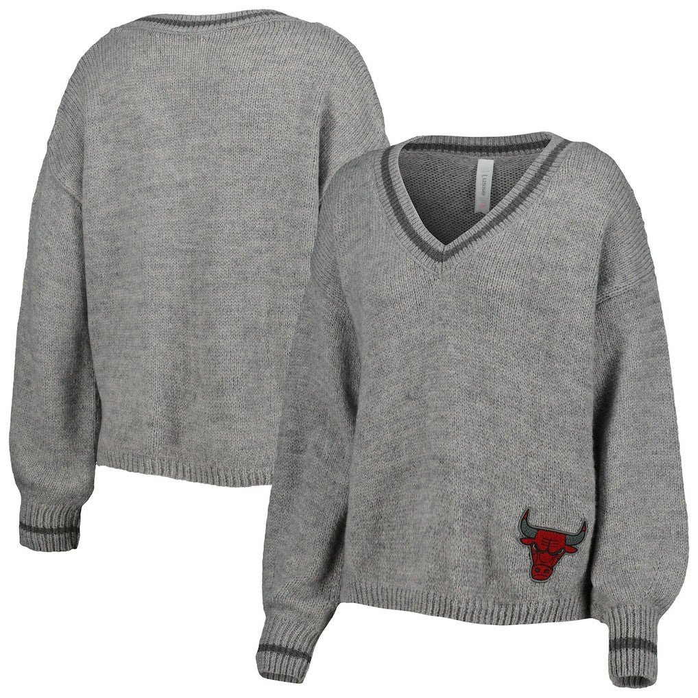Chicago Bulls Lusso Women's Scarletts Lantern Sleeve Tri-Blend V-Neck Pullover Sweater - Gray outlet