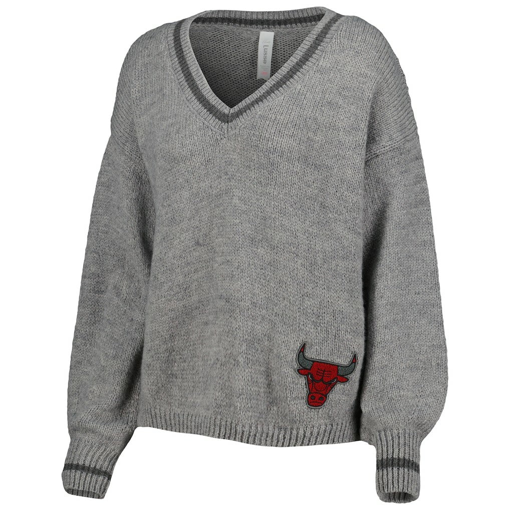 Chicago Bulls Lusso Women's Scarletts Lantern Sleeve Tri-Blend V-Neck Pullover Sweater - Gray outlet
