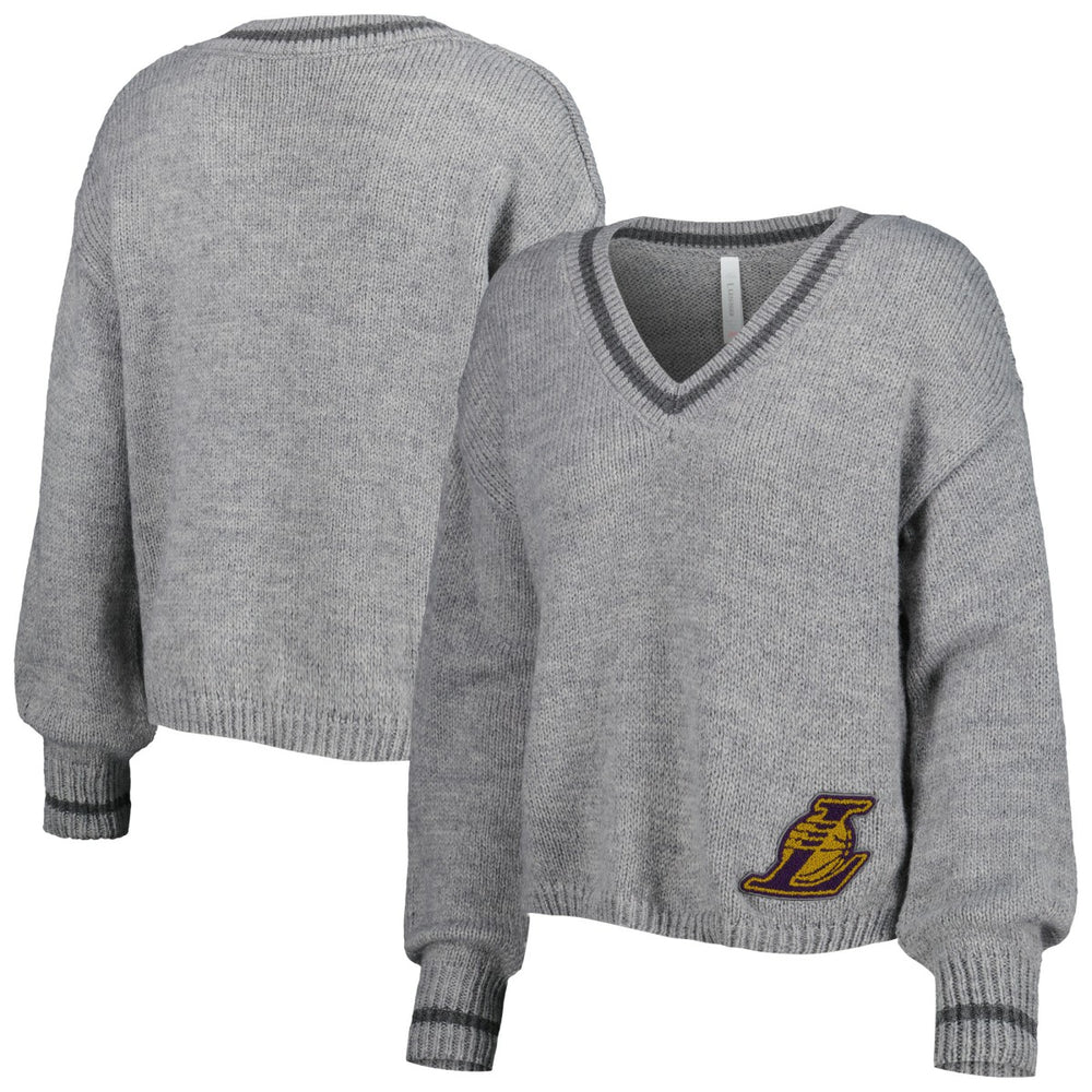 Los Angeles Lakers Lusso Women's Scarletts Lantern Sleeve Tri-Blend V-Neck Pullover Sweater - Gray shop