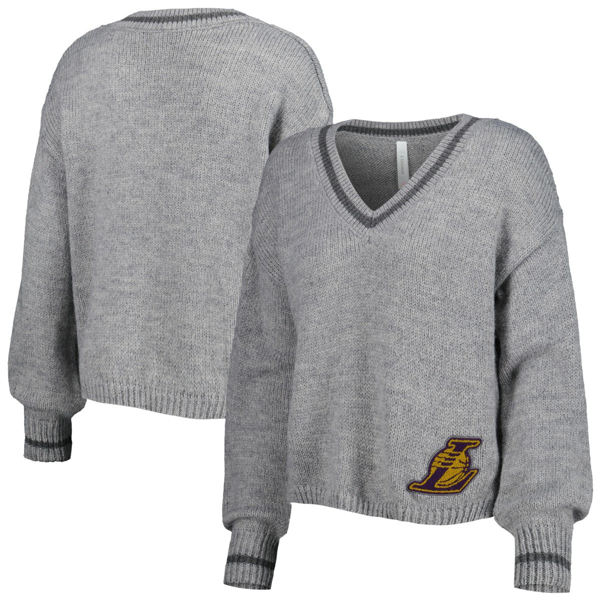 Los Angeles Lakers Lusso Women's Scarletts Lantern Sleeve Tri-Blend V-Neck Pullover Sweater - Gray shop