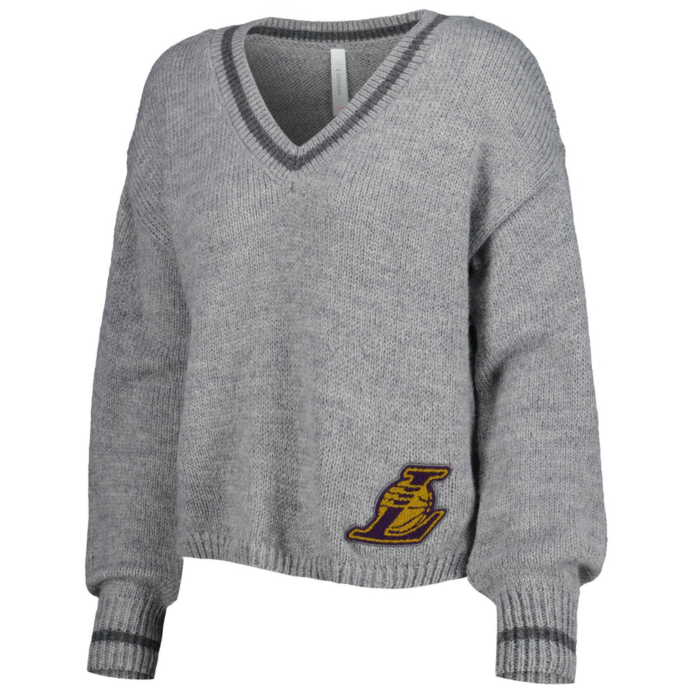 Los Angeles Lakers Lusso Women's Scarletts Lantern Sleeve Tri-Blend V-Neck Pullover Sweater - Gray shop
