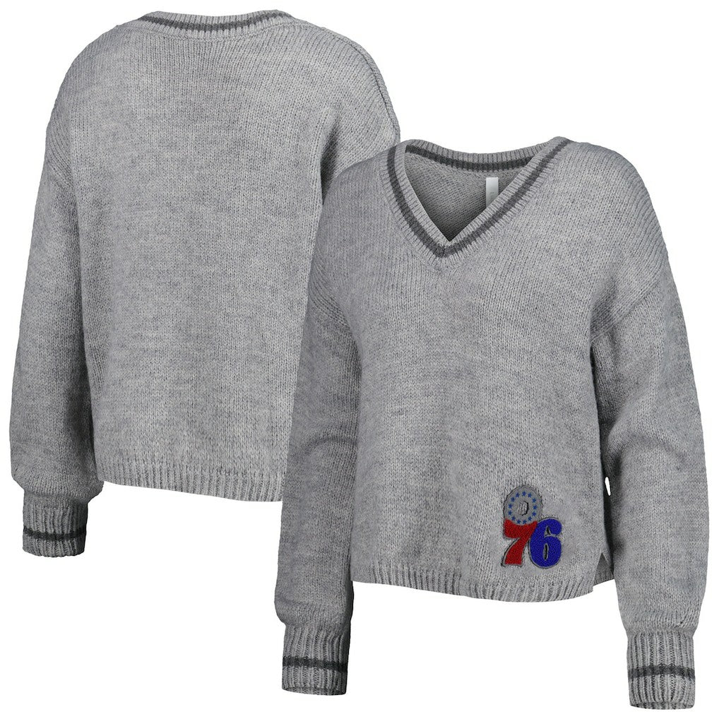Philadelphia 76ers Lusso Women's Scarletts Lantern Sleeve Tri-Blend V-Neck Pullover Sweater - Gray for sale