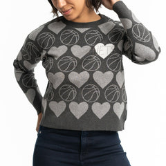 Brooklyn Nets Lusso Women's Basketball Love Swarovski Crystal Intarsia Pullover Sweater - Charcoal on sale