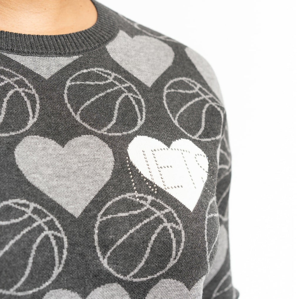 Brooklyn Nets Lusso Women's Basketball Love Swarovski Crystal Intarsia Pullover Sweater - Charcoal on sale