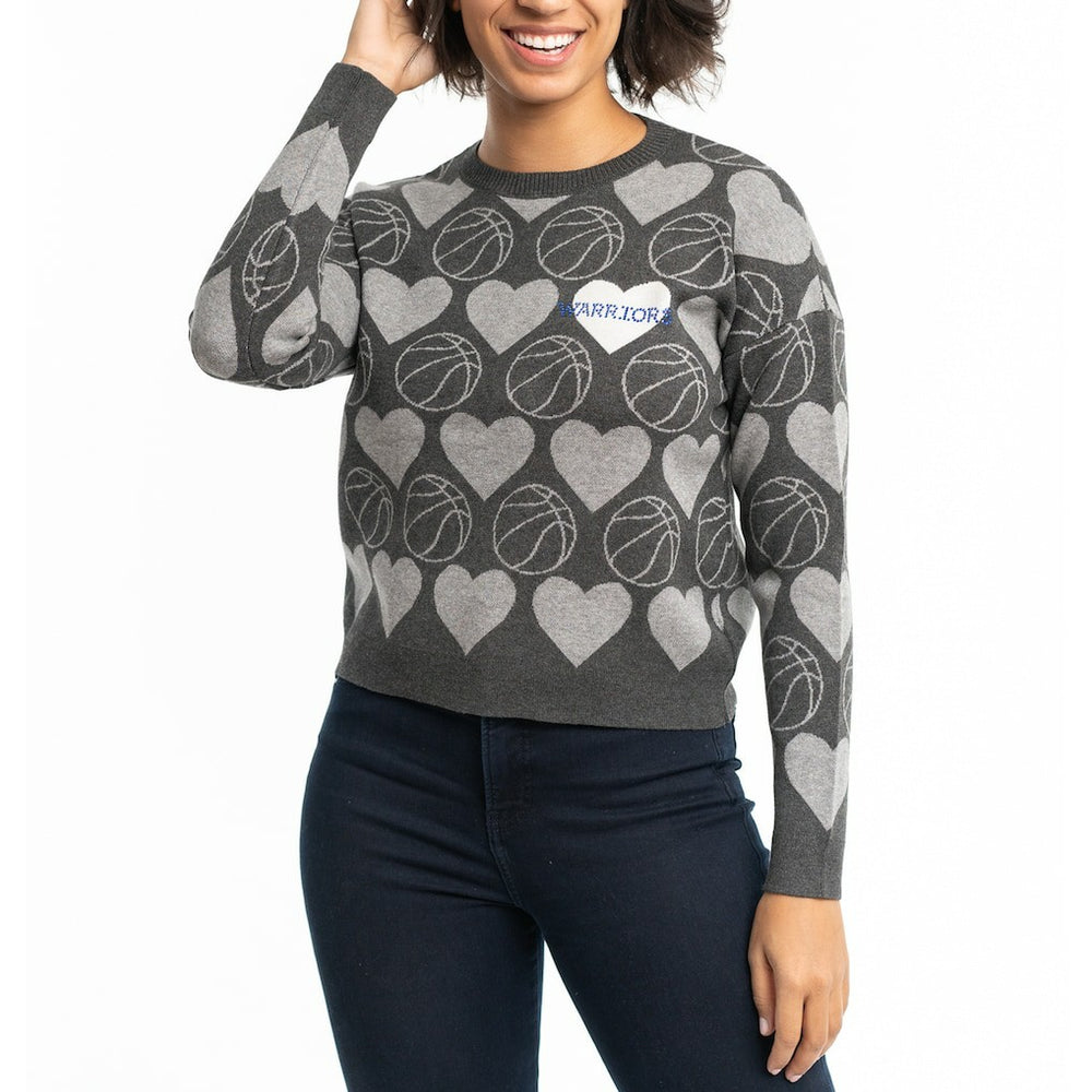 Golden State Warriors Lusso Women's Basketball Love Swarovski Crystal Intarsia Pullover Sweater sale - Charcoal sale