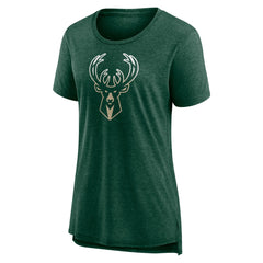 Milwaukee Bucks Women's Gradient Logo Tri-Blend T-Shirt - Heather Hunter Green sale