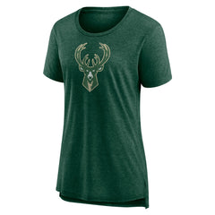 Milwaukee Bucks Women's Distressed Logo Tri-Blend T-Shirt - Heather Hunter Green outlet