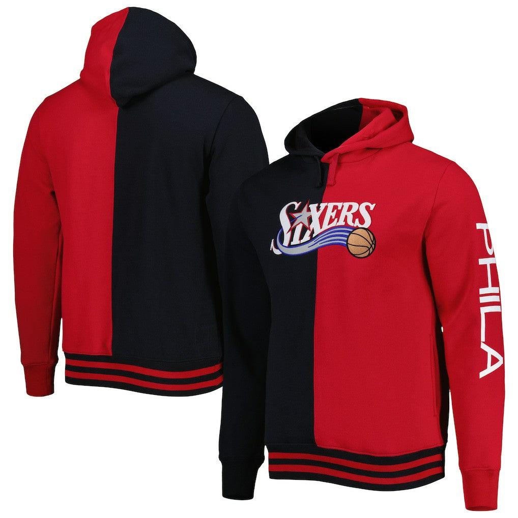 Philadelphia 76ers Big & Tall Hardwood Classics Split Pullover Hoodie - Black/Red | Mitchell & Ness discount