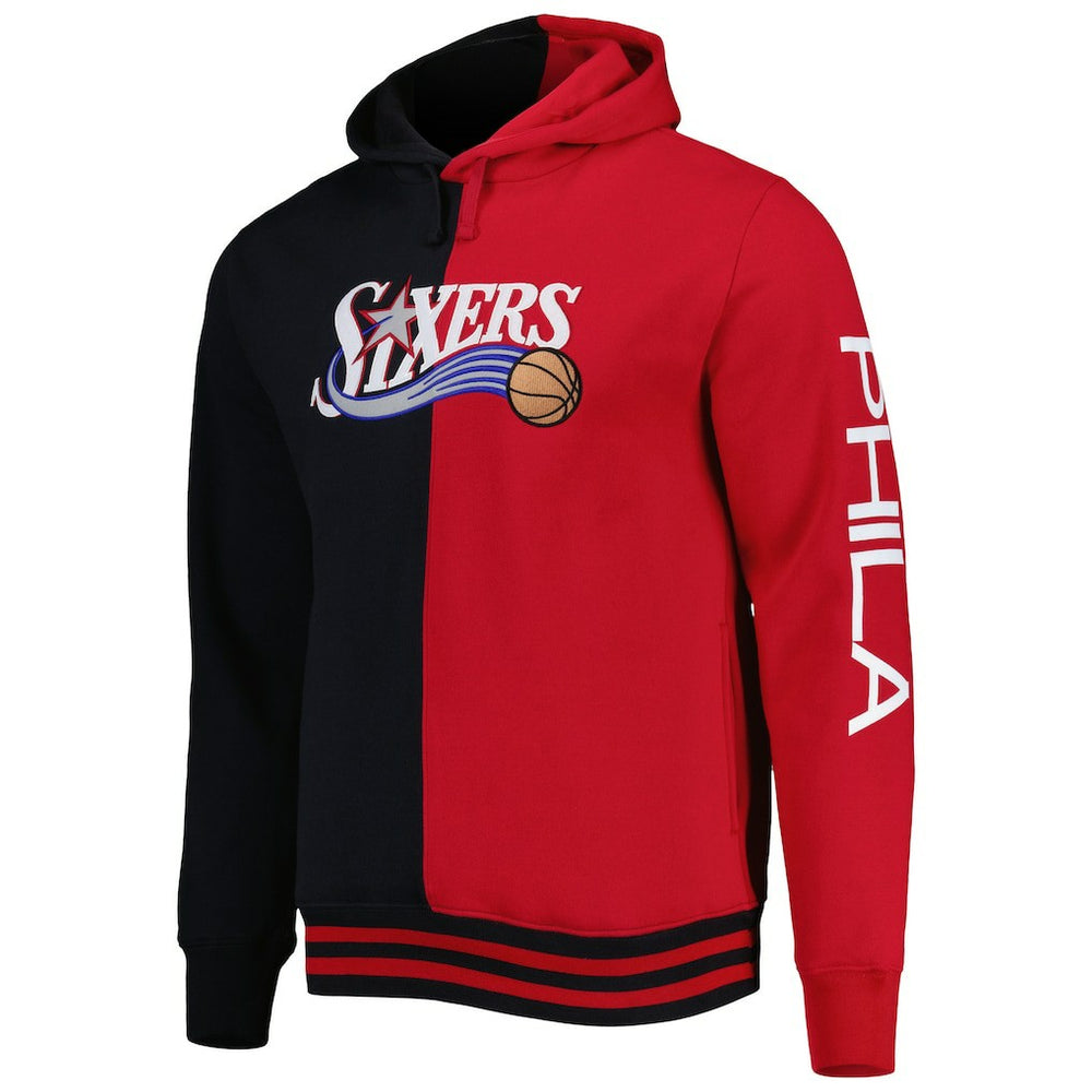 Philadelphia 76ers Big & Tall Hardwood Classics Split Pullover Hoodie - Black/Red | Mitchell & Ness discount