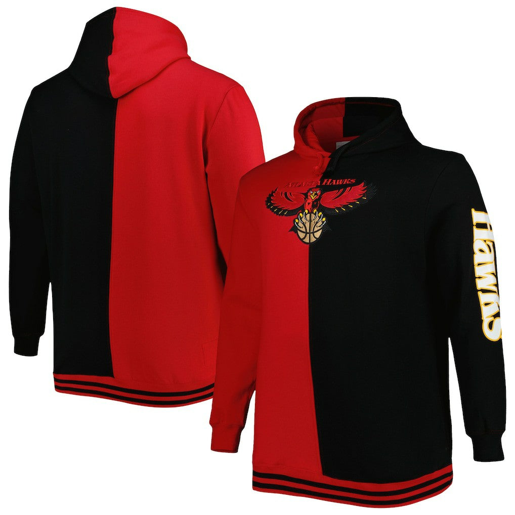 Atlanta Hawks Hardwood Classics Big & Tall Hardwood Classics Split Pullover Hoodie - Red/Black | Mitchell & Ness cheap
