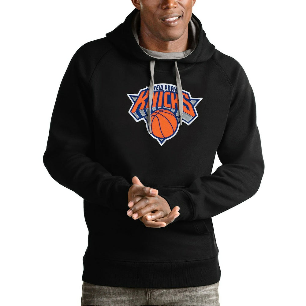 New York Knicks Antigua Team Logo Victory Pullover Hoodie - Black discount