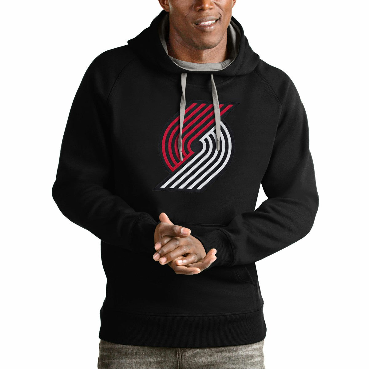 Portland Trail Blazers Antigua Team Logo Victory Pullover Hoodie - Black for sale
