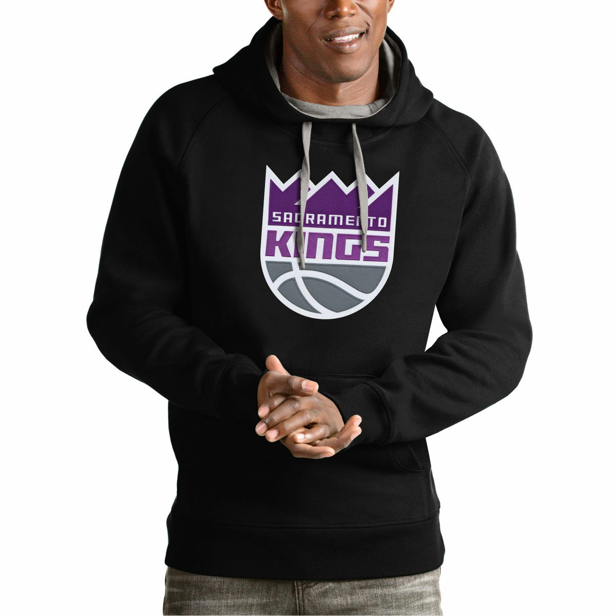 Sacramento Kings Antigua Team Logo Victory Pullover Hoodie - Black on sale