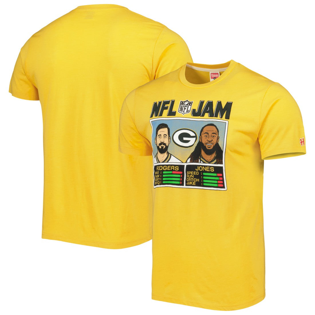Aaron Rodgers & Aaron Jones Green Bay Packers Homage Unisex NFL Jam Tri-Blend T-Shirt - Heather Gold for sale