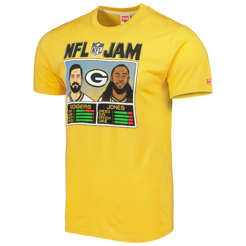 Aaron Rodgers & Aaron Jones Green Bay Packers Homage Unisex NFL Jam Tri-Blend T-Shirt - Heather Gold for sale