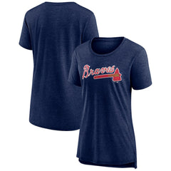Atlanta Braves Women's Official Wordmark Tri-Blend T-Shirt - Heather Navy