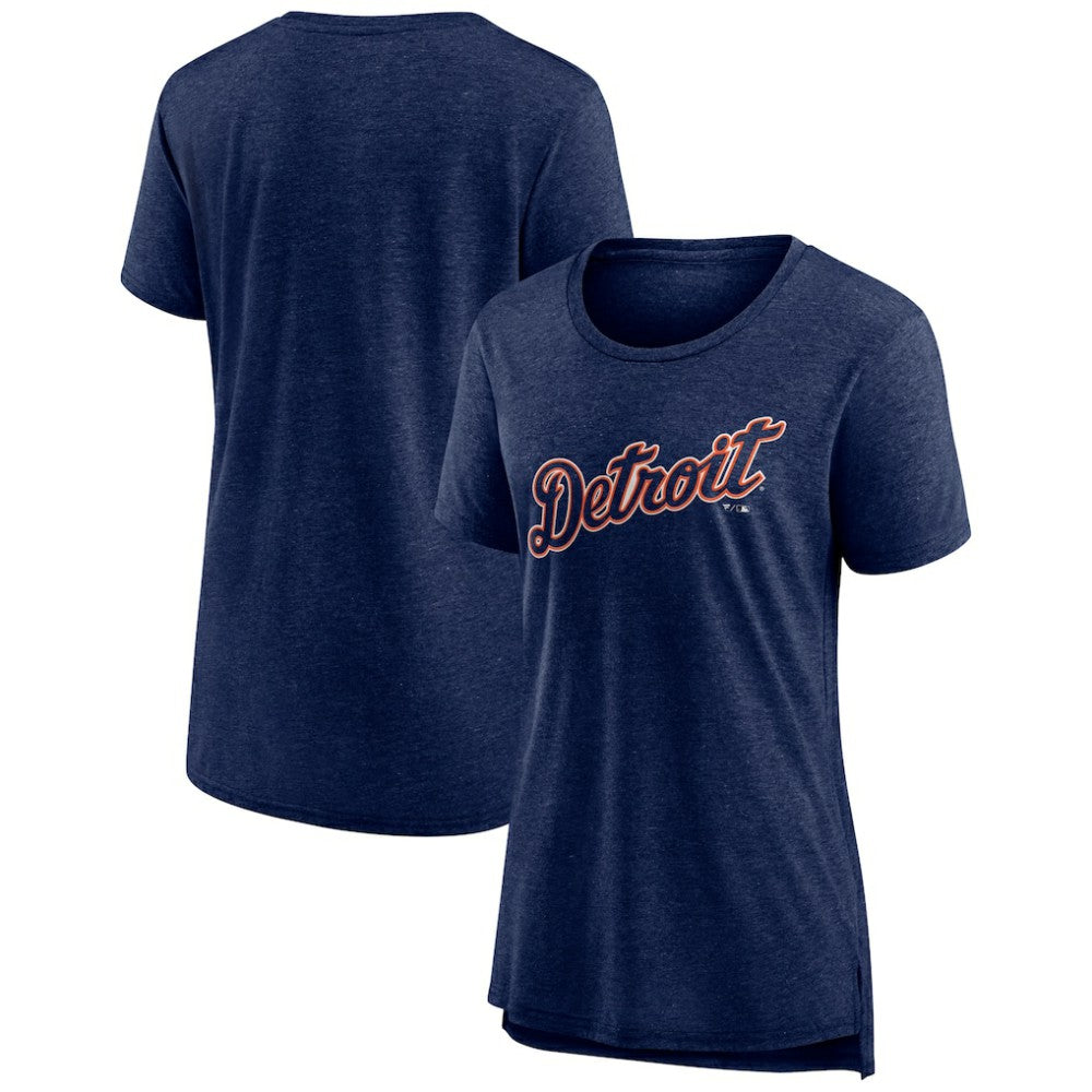 Detroit Tigers Women's Official Wordmark Tri-Blend T-Shirt - Heather Navy