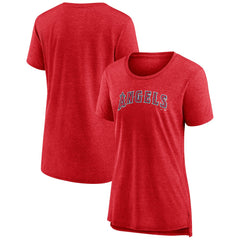 Los Angeles Angels Women's Official Wordmark Tri-Blend T-Shirt - Heather Red