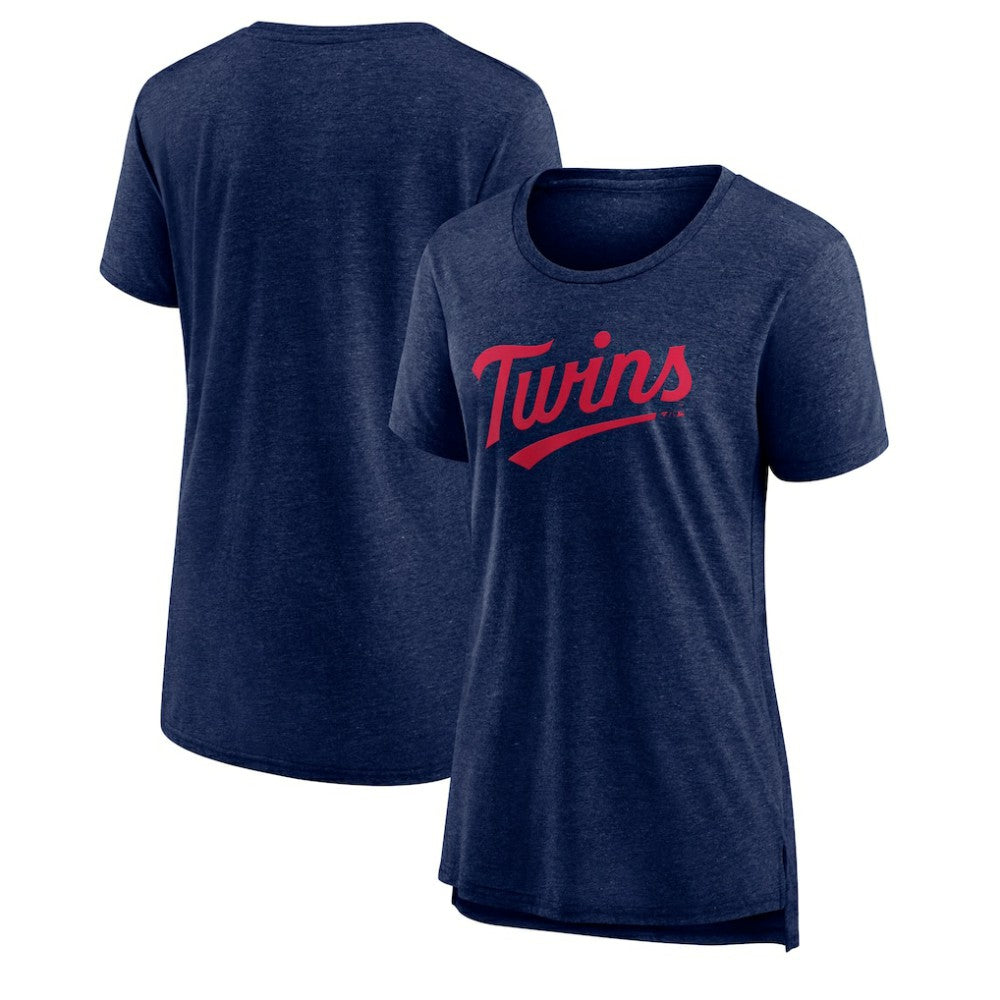 Minnesota Twins Women's Official Wordmark Tri-Blend T-Shirt - Heather Navy