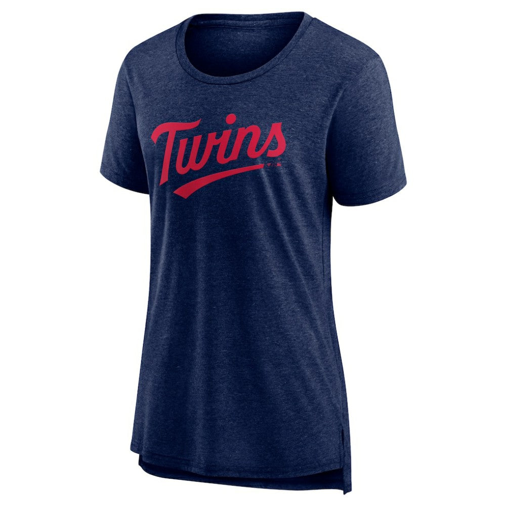 Minnesota Twins Women's Official Wordmark Tri-Blend T-Shirt - Heather Navy