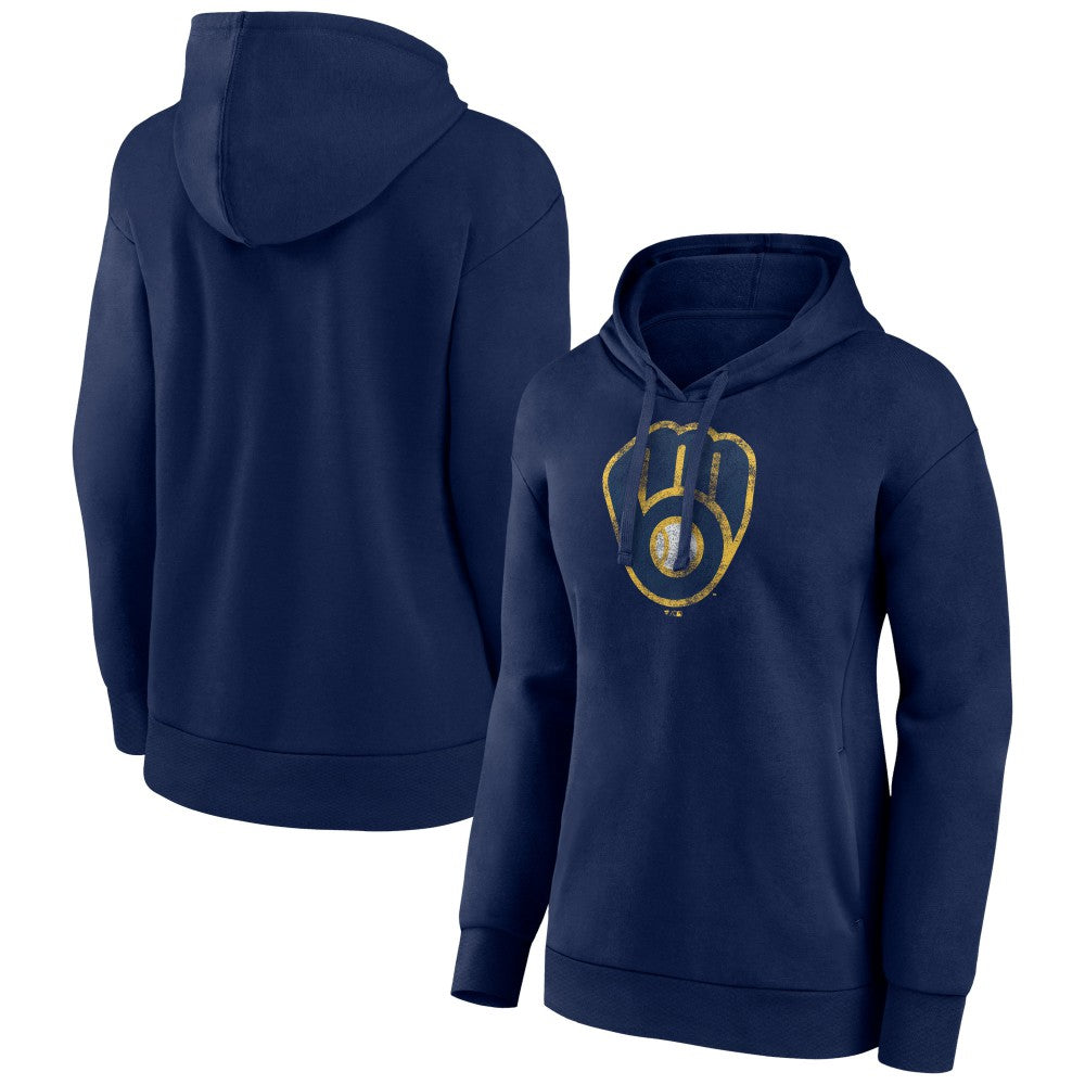 Milwaukee Brewers Women's Distressed Team Pullover Hoodie - Navy