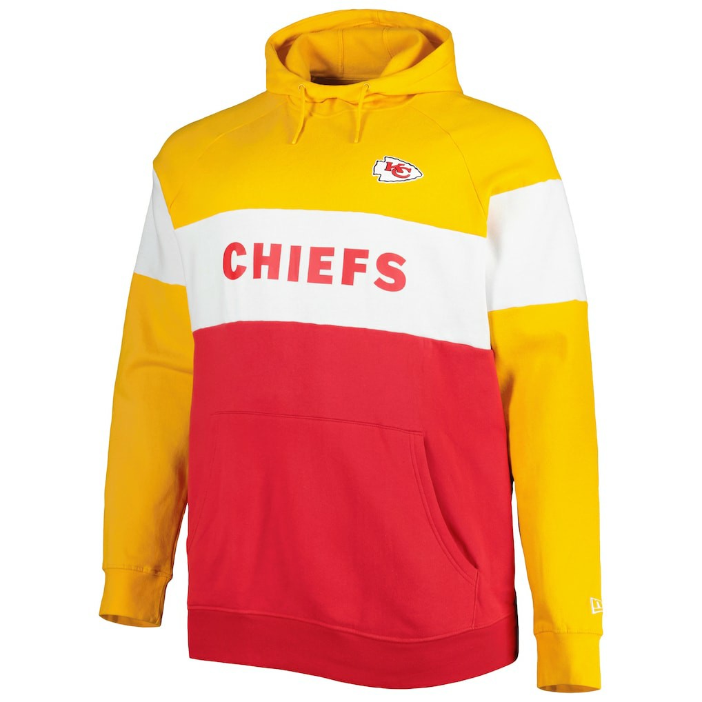 Kansas City Chiefs New Era Big & Tall Current Colorblock Raglan Fleece Pullover Hoodie - Red/Gold sale