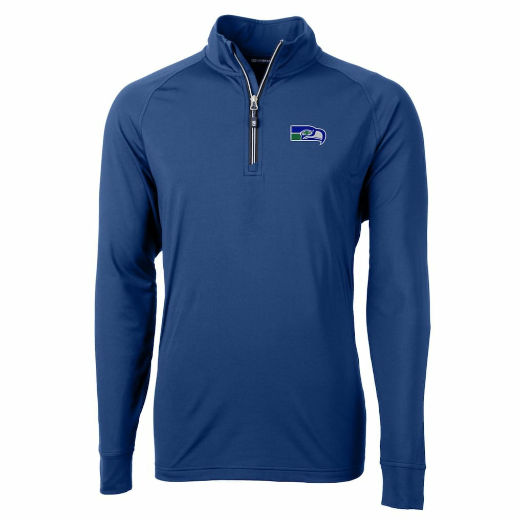 Seattle Seahawks Cutter & Buck Adapt Eco Knit Stretch Recycled Big & Tall Quarter-Zip Throwback Pullover Top - Royal discount