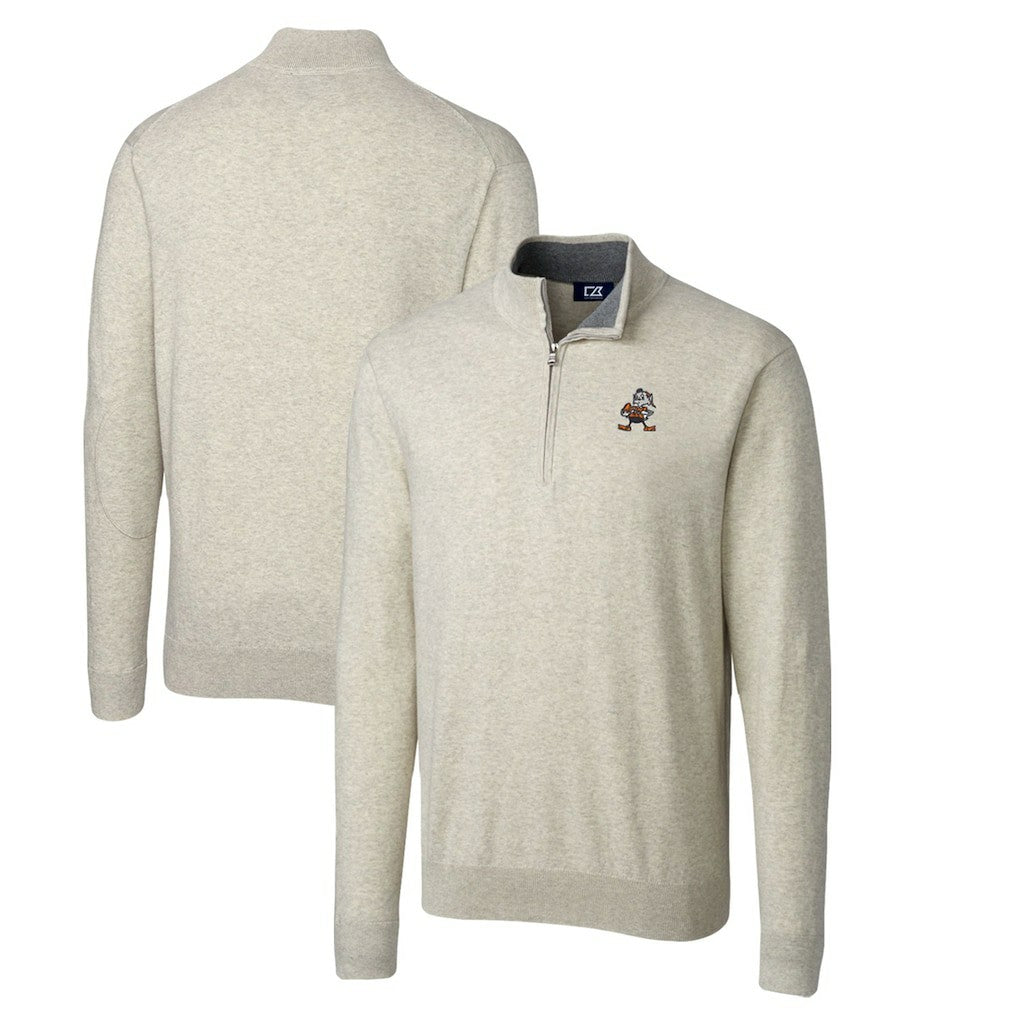 Cleveland Browns Cutter & Buck Throwback Logo Lakemont Tri-Blend Big & Tall Quarter-Zip Pullover Sweater - Oatmeal online