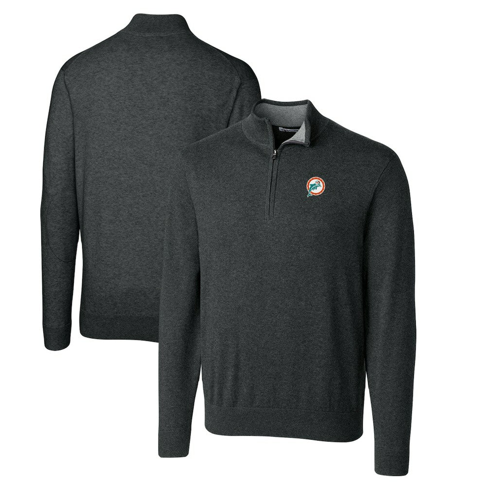 Miami Dolphins Cutter & Buck Throwback Logo Lakemont Tri-Blend Big & Tall Quarter-Zip Pullover Sweater - Heather Charcoal online