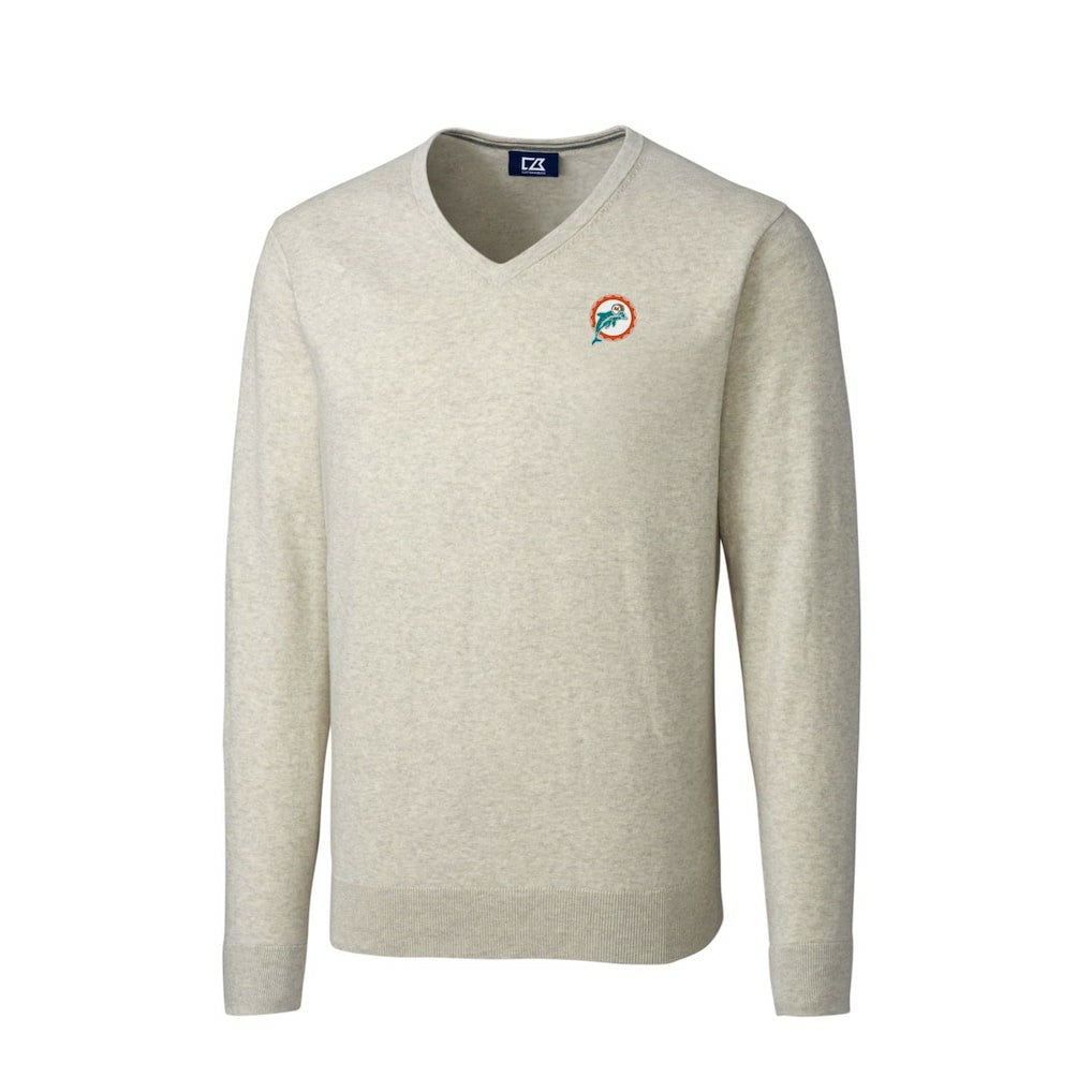 Miami Dolphins Cutter & Buck Throwback Logo Lakemont Tri-Blend Big & Tall V-Neck Pullover Sweater - Oatmeal discount