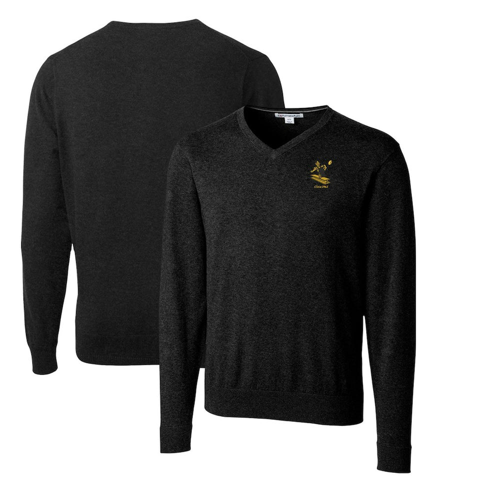 Pittsburgh Steelers Cutter & Buck Throwback Logo Lakemont Tri-Blend Big & Tall V-Neck Pullover Sweater - Black discount