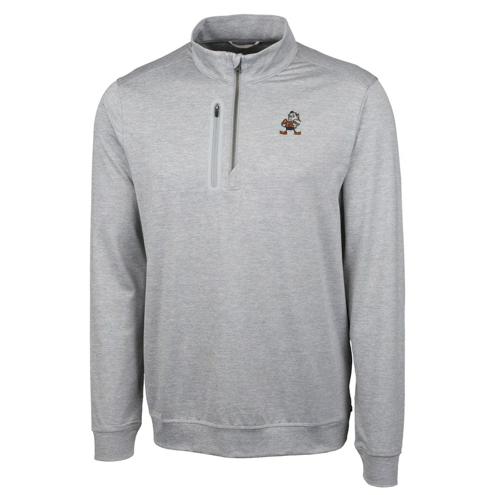 Cleveland Browns Cutter & Buck Stealth Heathered Big & Tall Throwback Logo Quarter-Zip Pullover Top - Gray cheap