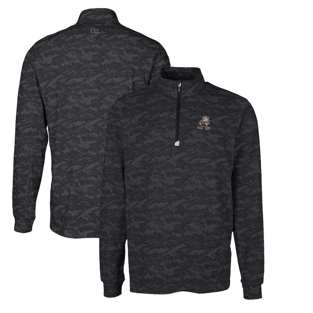 Cleveland Browns Cutter & Buck Throwback Logo Big & Tall Traverse Camo Print Stretch Quarter-Zip Pullover Top - Black cheap
