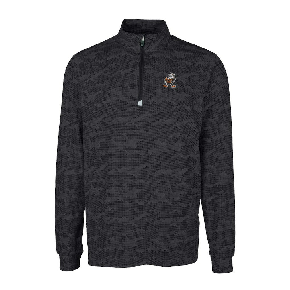 Cleveland Browns Cutter & Buck Throwback Logo Big & Tall Traverse Camo Print Stretch Quarter-Zip Pullover Top - Black cheap