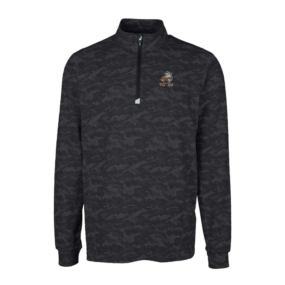 Cleveland Browns Cutter & Buck Throwback Logo Big & Tall Traverse Camo Print Stretch Quarter-Zip Pullover Top - Black cheap