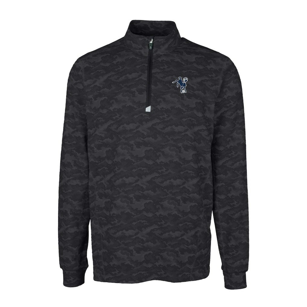 Indianapolis Colts Cutter & Buck Throwback Logo Big & Tall Traverse Camo Print Stretch Quarter-Zip Pullover Top - Black for sale