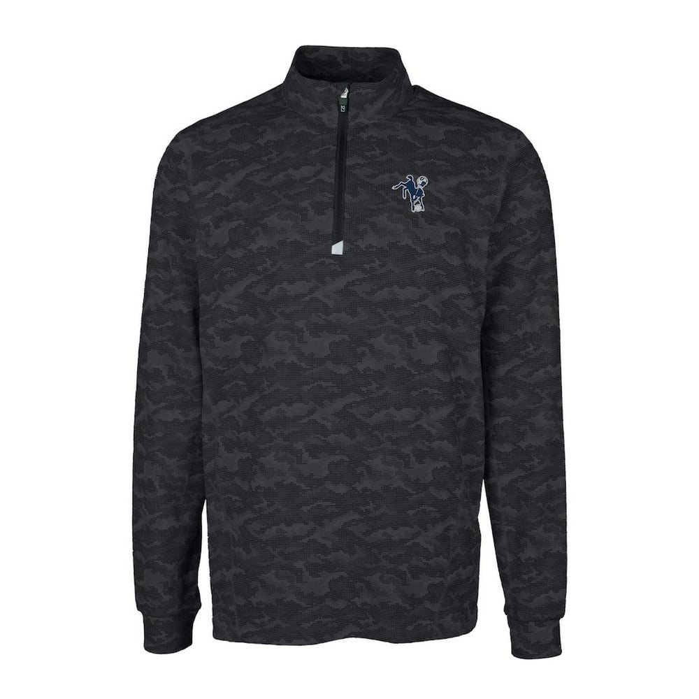 Indianapolis Colts Cutter & Buck Throwback Logo Big & Tall Traverse Camo Print Stretch Quarter-Zip Pullover Top - Black for sale