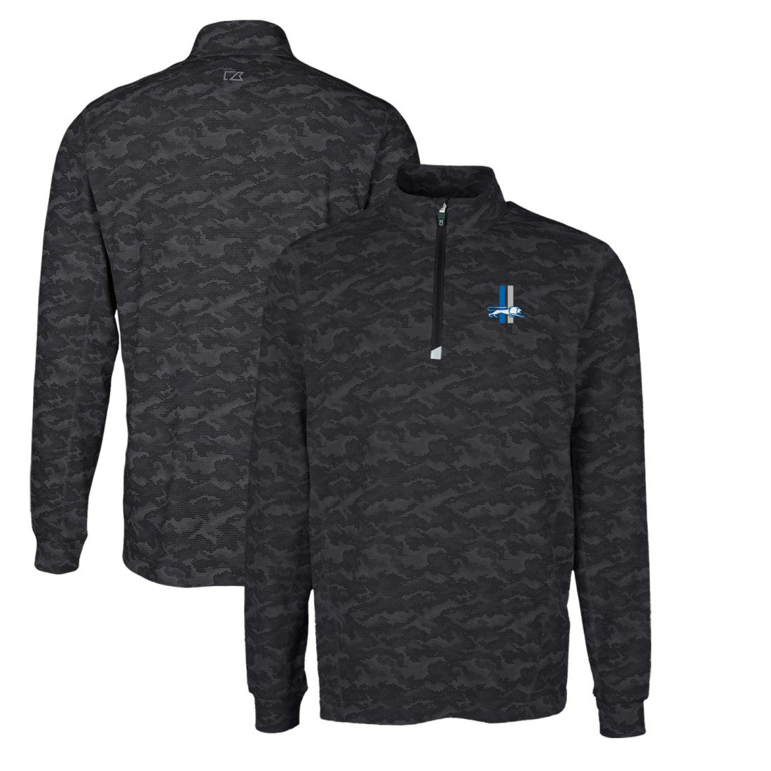 Detroit Lions Cutter & Buck Throwback Logo Big & Tall Traverse Camo Print Stretch Quarter-Zip Pullover Top - Black sale