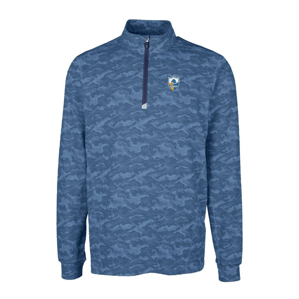 Los Angeles Chargers Cutter & Buck Throwback Logo Big & Tall Traverse Camo Print Stretch Quarter-Zip Pullover Top - Navy for sale