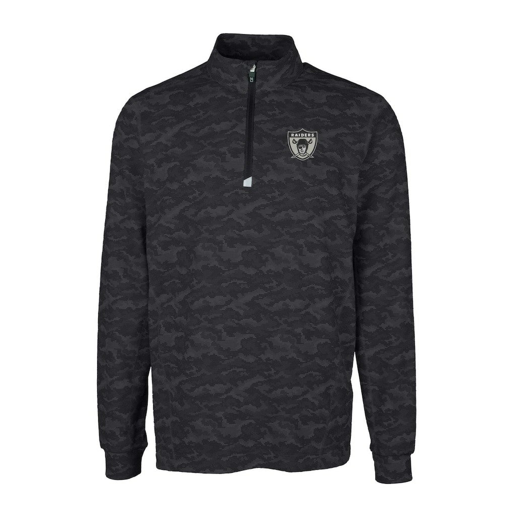 Las Vegas Raiders Cutter & Buck Throwback Logo Big & Tall Traverse Camo Print Stretch Quarter-Zip Pullover Top - Black on sale
