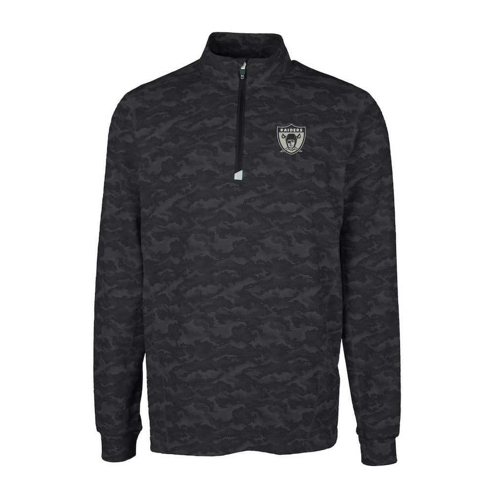 Las Vegas Raiders Cutter & Buck Throwback Logo Big & Tall Traverse Camo Print Stretch Quarter-Zip Pullover Top - Black on sale