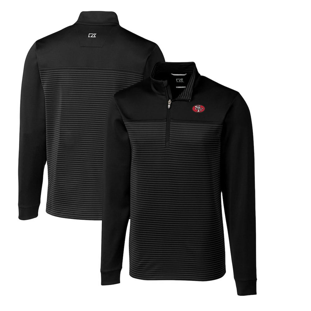 San Francisco 49ers Cutter & Buck Throwback Logo Traverse Stripe Stretch Quarter-Zip Big & Tall Pullover Top - Black cheap
