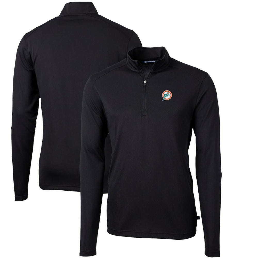 Miami Dolphins Cutter & Buck Throwback Logo Virtue Eco Pique Recycled Quarter-Zip Big & Tall Pullover Top - Black sale