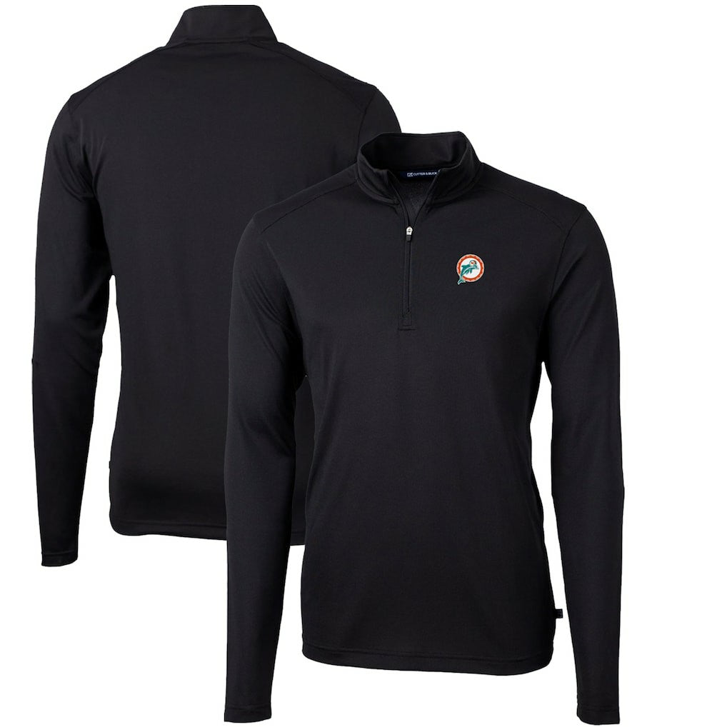 Miami Dolphins Cutter & Buck Throwback Logo Virtue Eco Pique Recycled Quarter-Zip Big & Tall Pullover Top - Black sale