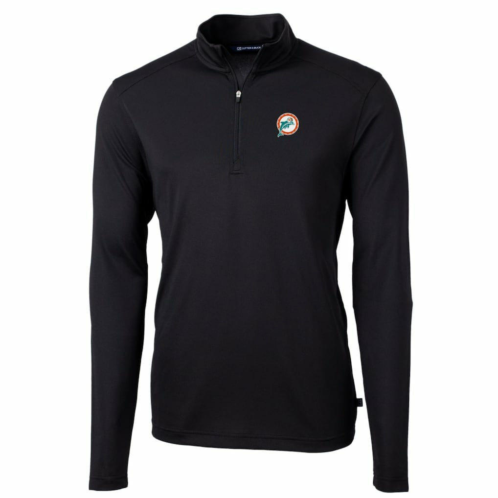 Miami Dolphins Cutter & Buck Throwback Logo Virtue Eco Pique Recycled Quarter-Zip Big & Tall Pullover Top - Black sale