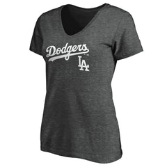 Los Angeles Dodgers Women's Team Lockup V-Neck T-Shirt - Charcoal
