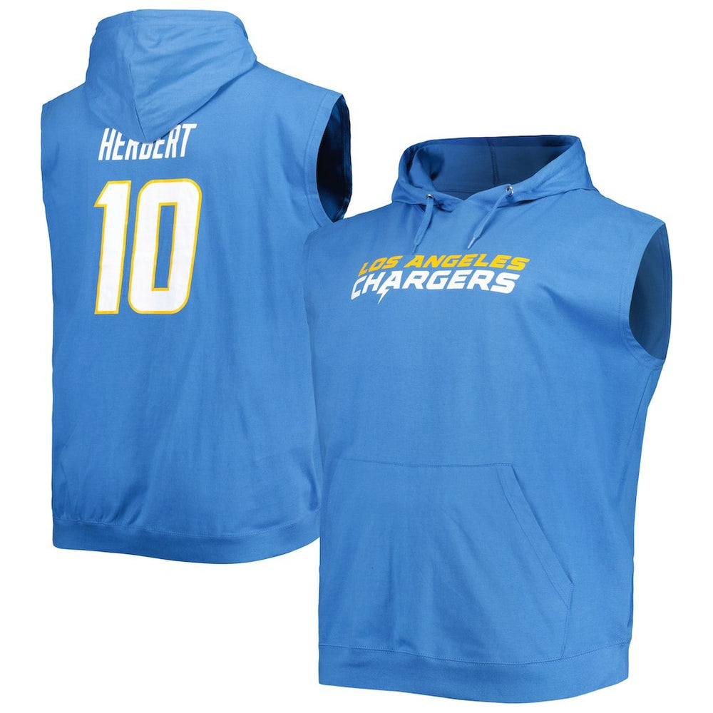 Justin Herbert Los Angeles Chargers Profile Big & Tall Muscle Pullover Hoodie - Powder Blue cheap