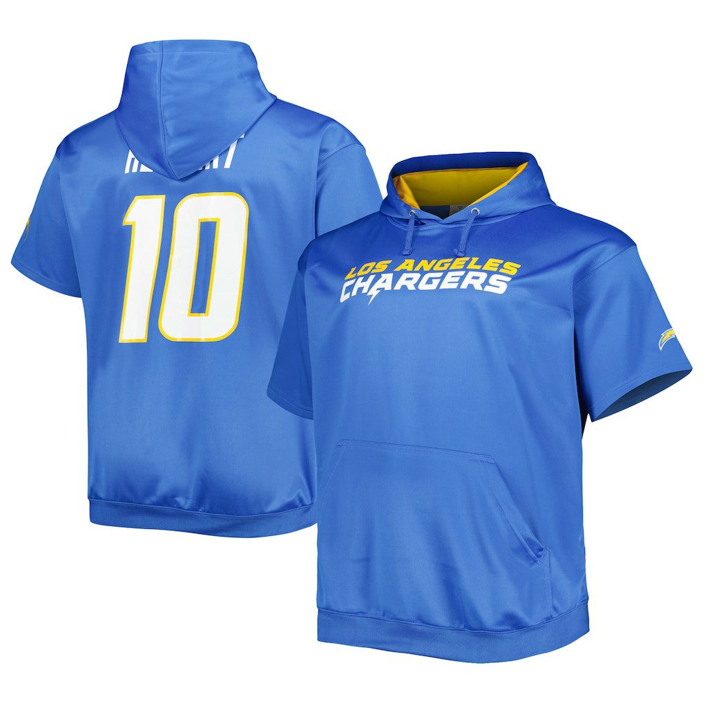Justin Herbert Los Angeles Chargers Big & Tall Short Sleeve Pullover Hoodie - Powder Blue for sale
