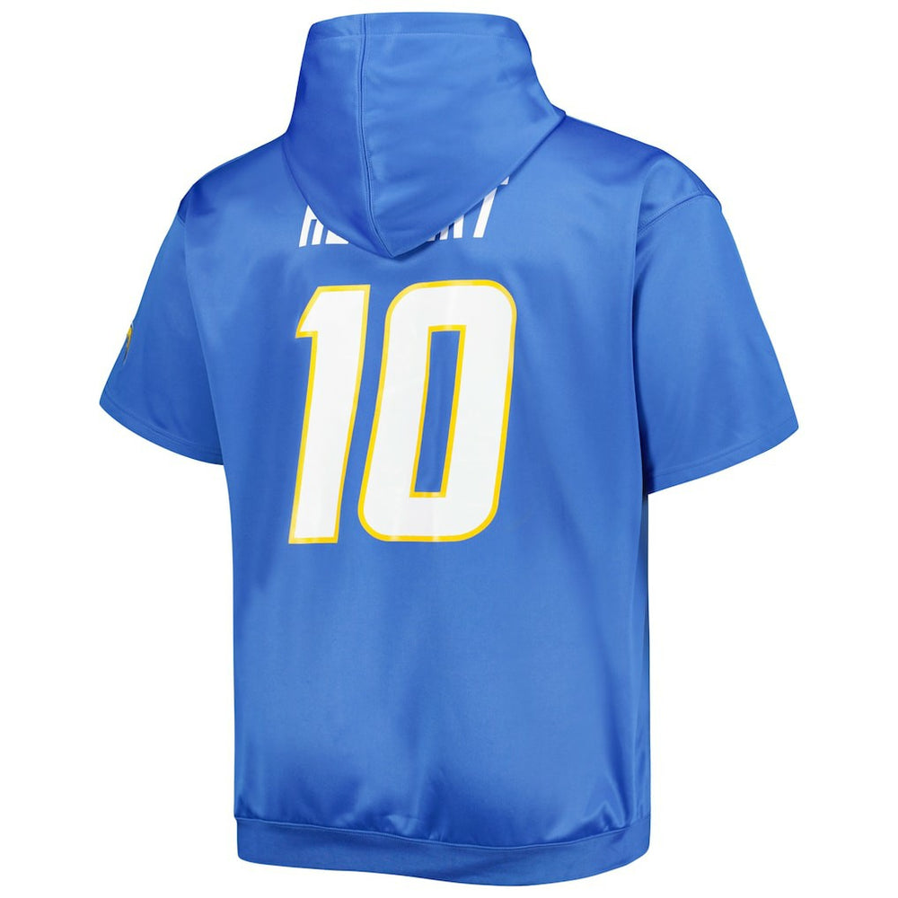 Justin Herbert Los Angeles Chargers Big & Tall Short Sleeve Pullover Hoodie - Powder Blue for sale